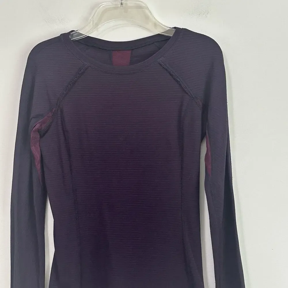 Lululemon Full Tilt Long Sleeve Top S/4? Navy Hyper Stripe Plum Lace Thumb Holes